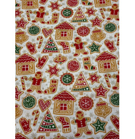 Coupon Coton "Biscuits de Noël" Écru – 1 m x 150 cm