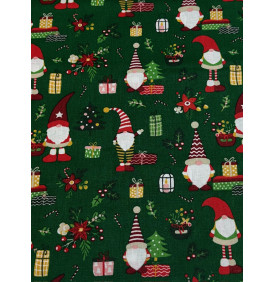 Coupon Coton "Lutins de Noël" Vert – 1 m x 150 cm