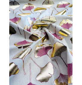 Coupon Toile Palace "Biloba Foil" Rose - 50 x 70 cm - Tissu Ameublement
