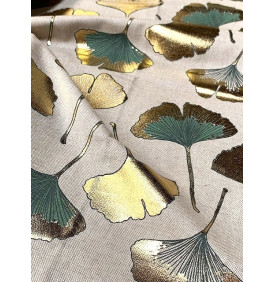 Coupon Toile Palace "Biloba Foil" Vert/ Or - 50 x 140 cm - Tissu Ameublement