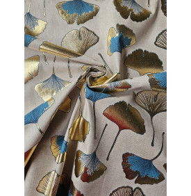 Coupon Toile Palace "Biloba Foil" Bleu/ Or - 50 x 140 cm - Tissu Ameublement