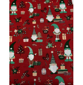 Coupon Coton "Lutins de Noël" Rouge – 1 m x 150 cm