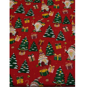 Coupon Coton "Sapin & Lutins de Noël" Rouge – 1 m x 150 cm