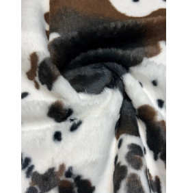 Coupon Fourrure Rabbit "Vache" Blanc/ Marron – 1m x 150 cm – Tissu Doux & Fantaisie