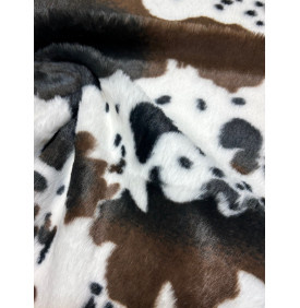 Coupon Fourrure Rabbit "Vache" Blanc/ Marron – 1m x 150 cm – Tissu Doux & Fantaisie