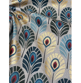 Coupon Toile Palace Enduit "Plume de Paon Foil" Bleu - 50 x 70 cm- Tissu Imperméable