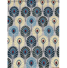 Coupon Toile Palace Enduit "Plume de Paon Foil" Bleu - 50 x 70 cm- Tissu Imperméable