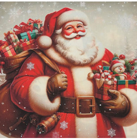Carré Coton Motif Placé "Père Noël aux Bras Chargés" – Blanc Givré – 45 x 45 cm – 100% Coton – Impression Digitale