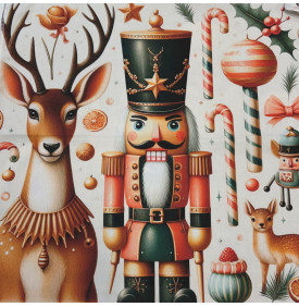 Motif Placé / Casse-Noisette & Cerf Caramel – Fond Ivoire Doux