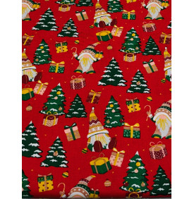 Coupon Coton "Sapin & Lutins de Noël" Rouge – 1 m x 150 cm
