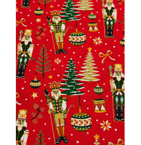Coupon Coton Noël "Casse-Noisette Vintage" – Fond Rouge – 1 m x 150 cm