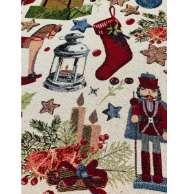 Coupon Jacquard Lurex "Casse-Noisette" – Fond Beige – 50 x 140 cm – Tissu Ameublement