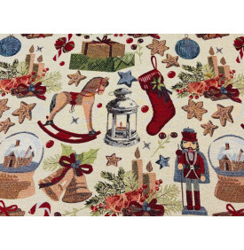 Coupon Jacquard Lurex "Casse-Noisette" – Fond Beige – 50 x 140 cm – Tissu Ameublement