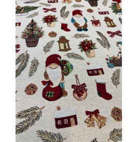 Coupon Jacquard Lurex "Gnome" – Fond Beige – 50 x 140 cm – Tissu Ameublement