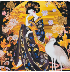 Carré Coton “Geisha Impériale & Renard Blanc” – 45 x 45 cm – Impression Digitale