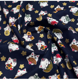 Coupon Coton Foil “Minet” – Bleu – 50 x 145 cm