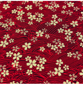 Coton Foil / Tatami Rouge – Motif Japonisant Doré
