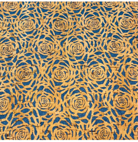 Coupon Liège 3D Entoilé Jeans – Fleurs Stylisées Bleues (type rose) – 50 x 45 cm