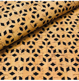 Coupon Tissu Liège 3D / Motif Graphique Entoilé Jeans Noir | Promo -30%