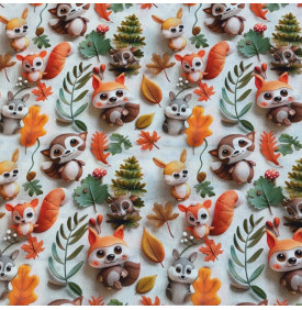 Coton digital imprimé Animaux de la Forêt écru, motif enfant à effet 3D doux et chaleureux.