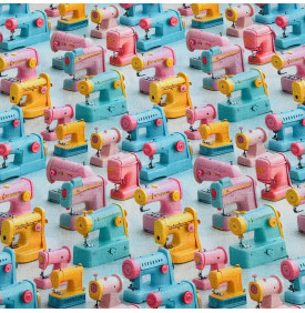 Coupon Coton 3D “Machines à Coudre Vintage” – Multicolore – 50 x 145 cm – Tissu Couture & DIY