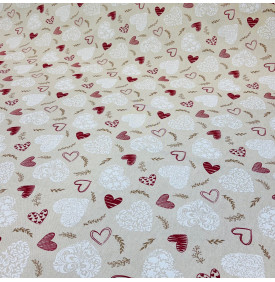 Toile Palace Imprimée Cœurs – Écru / Rouge – Largeur 140 cm – Tissu Déco & Ameublement