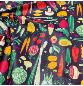 Coupon Coton Enduit “Potager” Aubergine – 50 x 160 cm – Tissu Imperméable