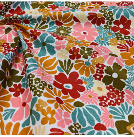 Coupon Coton Enduit “Bégonia" Blanc – 50 x 150 cm – Tissu Imperméable