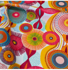 Coupon Coton Enduit “Boubi" Blanc/ Rose – 50 x 150 cm – Tissu Imperméable