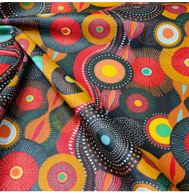 Tissu Coton Enduit / Motif Wax - Boubou Ocre & Noir | 14.90 €/M