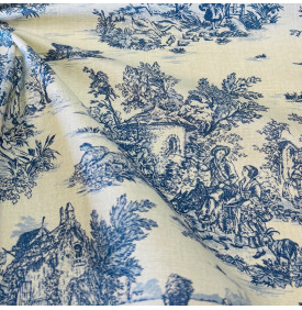 Coupon Coton Enduit "Mini Pastorale" Lin Bleu – 50 x 160 cm - Tissu Imperméable