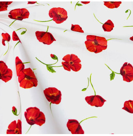 Coupon Coton Enduit « Coquelicot » Écru – 50 × 160 cm – Tissu Imperméable Floral & Élégant