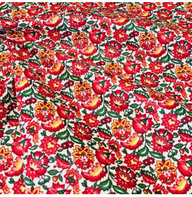 Coupon Coton Enduit « Gange » Rouge – 50 × 160 cm – Tissu Imperméable Floral Intense