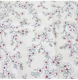 Coupon Coton Enduit « Osaka » Crème – 50 × 160 cm – Tissu Imperméable Floral Japonisant