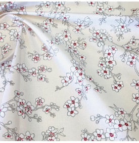 Coupon Coton Enduit « Osaka » Crème – 50 × 160 cm – Tissu Imperméable Floral Japonisant