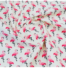Coupon Coton Enduit « Flamingo » Crème Rose – Tissu Déperlant