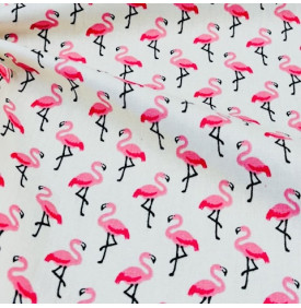 Coupon Coton Enduit « Flamingo » Crème Rose – Tissu Déperlant