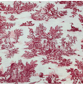 Tissu Coton Enduit / Toile de Jouy Mini Pastorale - Lin & Rouge | Coupon