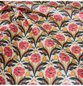 Tissu Coton Enduit « Selma » Orange/ Rose – Motif Floral
