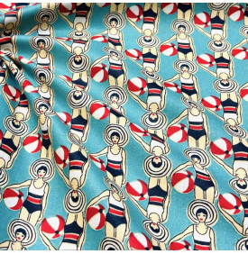 Coupon Coton Enduit « Nageuses » Turquoise