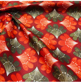 Tissu Enduit / Motif Fleurs – Amanda Rouge & Kaki | 14.90 €/M