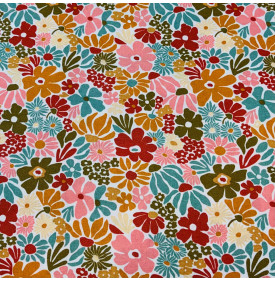 Tissu Coton Enduit / Motif Fleurs - Bégonia Rose & Orange | 14.90 €/M