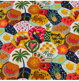 Tissus Coton Enduit / Motifs Tropicale - Janeiro Blanc & Multicolore