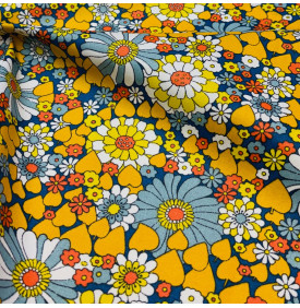 Tissus Coton Enduit / Motif Floral - Chil Jaune& Bleu | 14.90 €/M