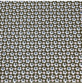Coupon Tissu Enduit / Motif Petites Fleurs - Mao Kaki & Blanc