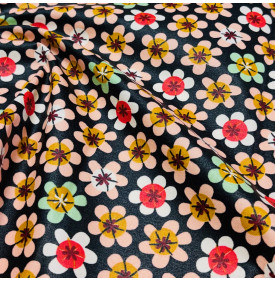 Tissus Coton Enduit / Fleuri Nami - Noir – Coupon