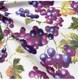 Tissu Coton Enduit / Motif Raisins - Muscat Violet & Écru | 14.90 €/m