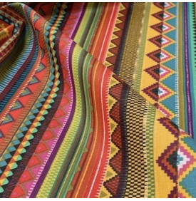 Coupon Coton Enduit « Mexico » – Rose / Bleu / Jaune