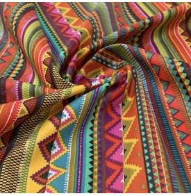 Coupon Coton Enduit « Mexico » – Rose / Bleu / Jaune