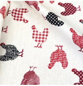 Tissu Coton Enduit / Graphique Mini Poulette - Rouge | Coupon
